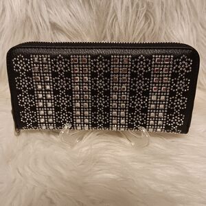 Elegant Black Rhinestone Accordion Wallet